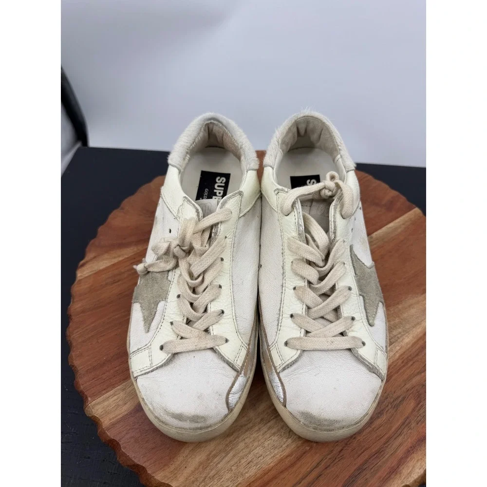 Golden Goose Super-Star Sneakers Women 37 White Leather Pony Hair Distressed